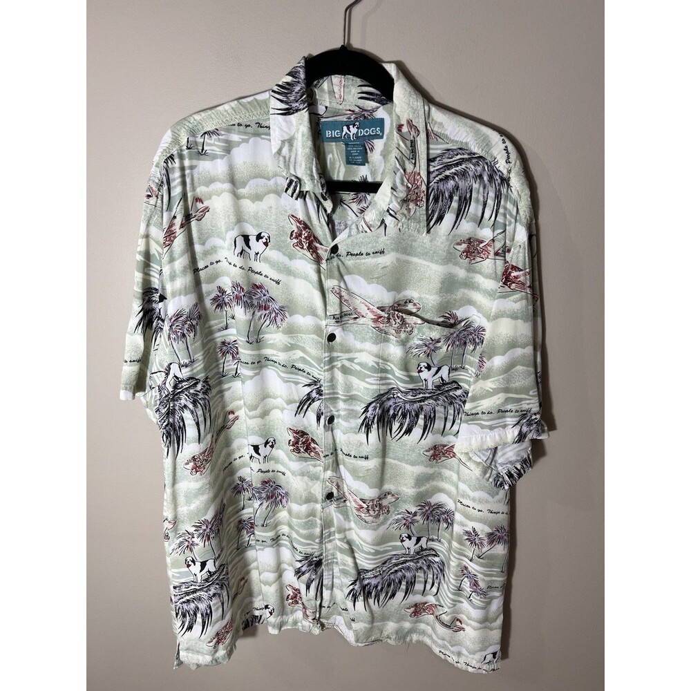 Big Dog Men's Hawaiian Graphic Print Short Sleeve Button-Up Shirt XL
